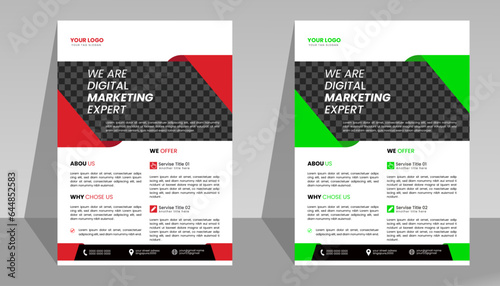 Corporate business flyer template design with red and green color. marketing, business proposal, promotion, advertise, publication, cover page. new digital marketing flyer.