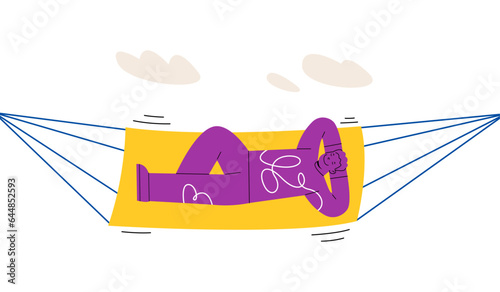 Happy man lying on the crib. Vector illustration isolated on white background.