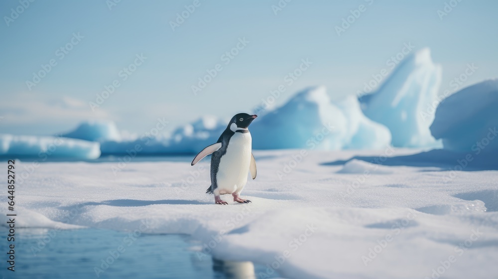 Obraz premium Penguins walking on ice, AI generated Image
