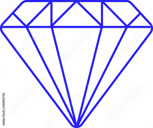 Blue Outline Illustration Of Diamond Icon.