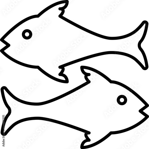 Twin Fish Cartoon Icon In Black Line Art.
