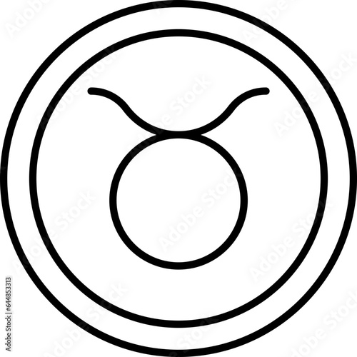 Linear Style Taurus Zodiac Symbol On Round Icon.