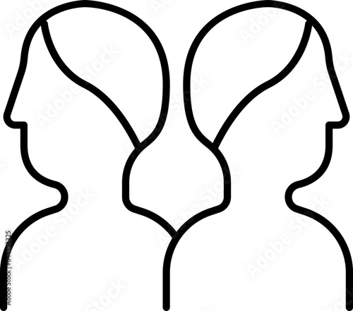 LInear Style Gemini Human Cartoon Character Icon Or Symbol.
