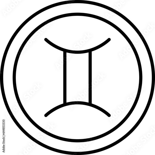 Linear Style Gemini Zodiac Symbol On Round Icon.
