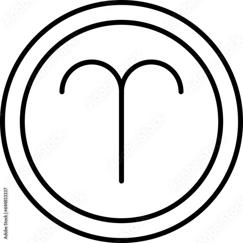 Linear Style Aries Astrology Symbol On Round Icon.