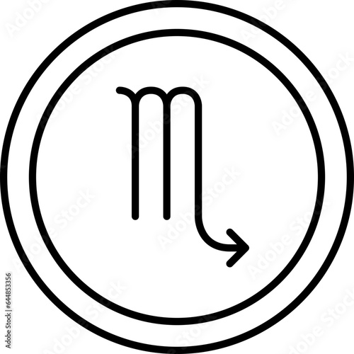Black Thin Line Art Of Scorpio Symbol On Round Icon.