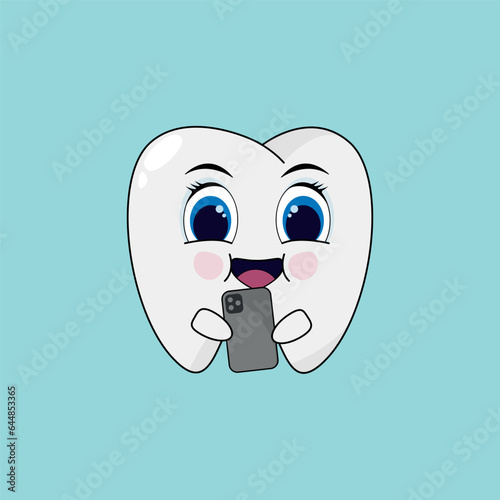 Cute tooth with phone.