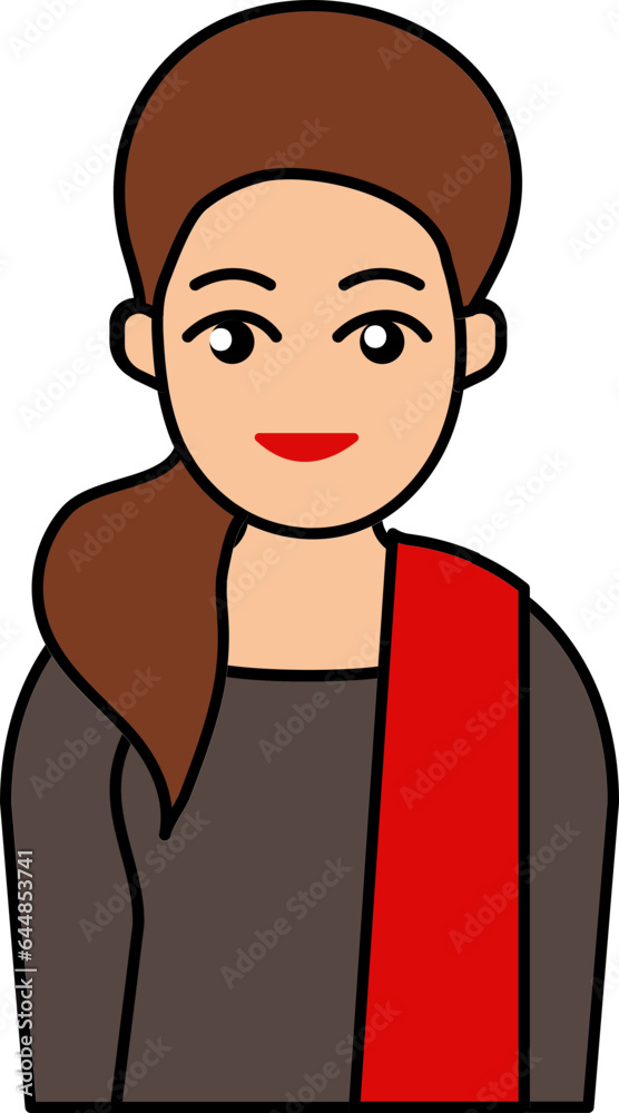 Black Suit Wearing Indian Woman With Poinytail Hair Flat Icon.