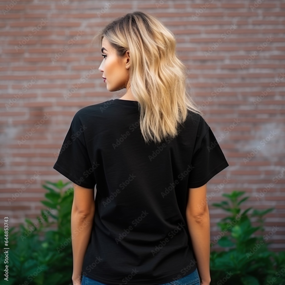 Illustration of a fashion portrait with plain t-shirt mockup, AI Generated