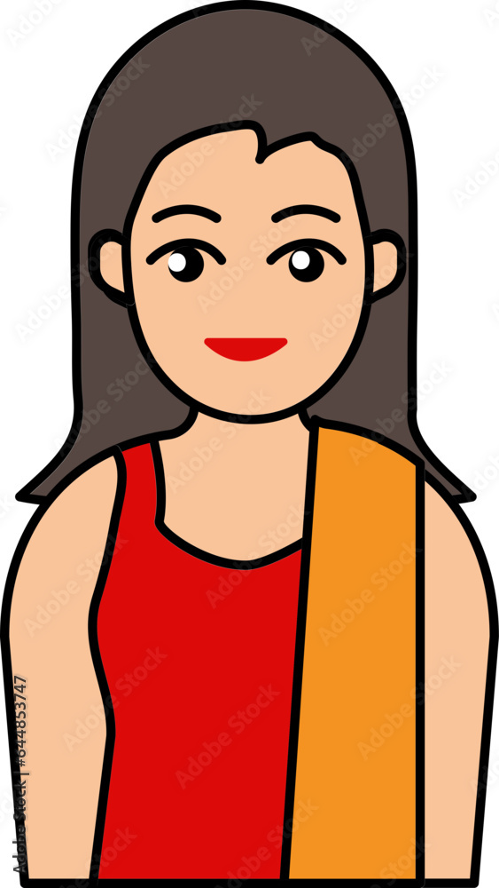 Red Suit Wearing Young Indian Girl With Scarf Icon. Red Suit Wearing Young Indian Girl With Scarf Icon.