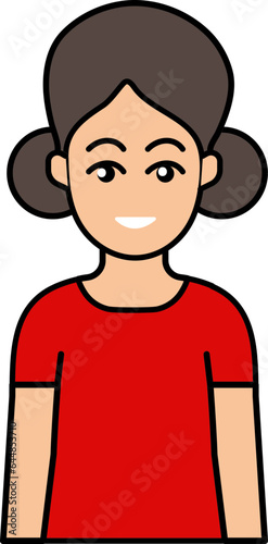 Young Girl Icon In Brown And Red Color.