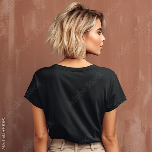 Illustration of a fashion portrait with plain t-shirt mockup, AI Generated