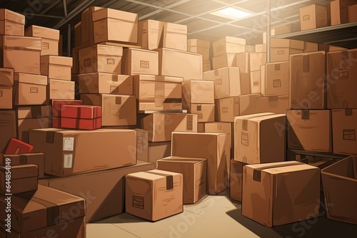 Illustration of stacked boxes in a storage unit. Generative AI © Maria