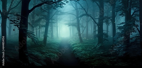 Mysterious misty morning nature. Embracing darkness. Foggy forest landscape. Lost in woods. Misty autumn path