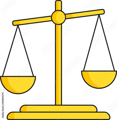 Flat Illustration Of Yellow Balance Scale Icon.