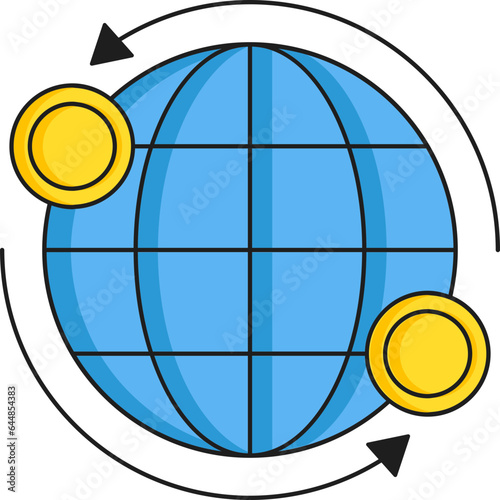 Global Money Transfer Or Exchange Icon In Blue And Yellow Color.