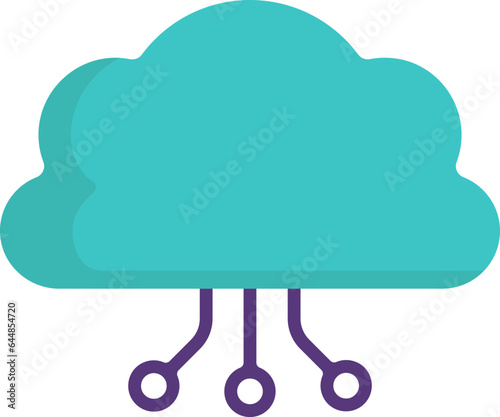 Turquoise Cloud Connection Icon In Flat Style.