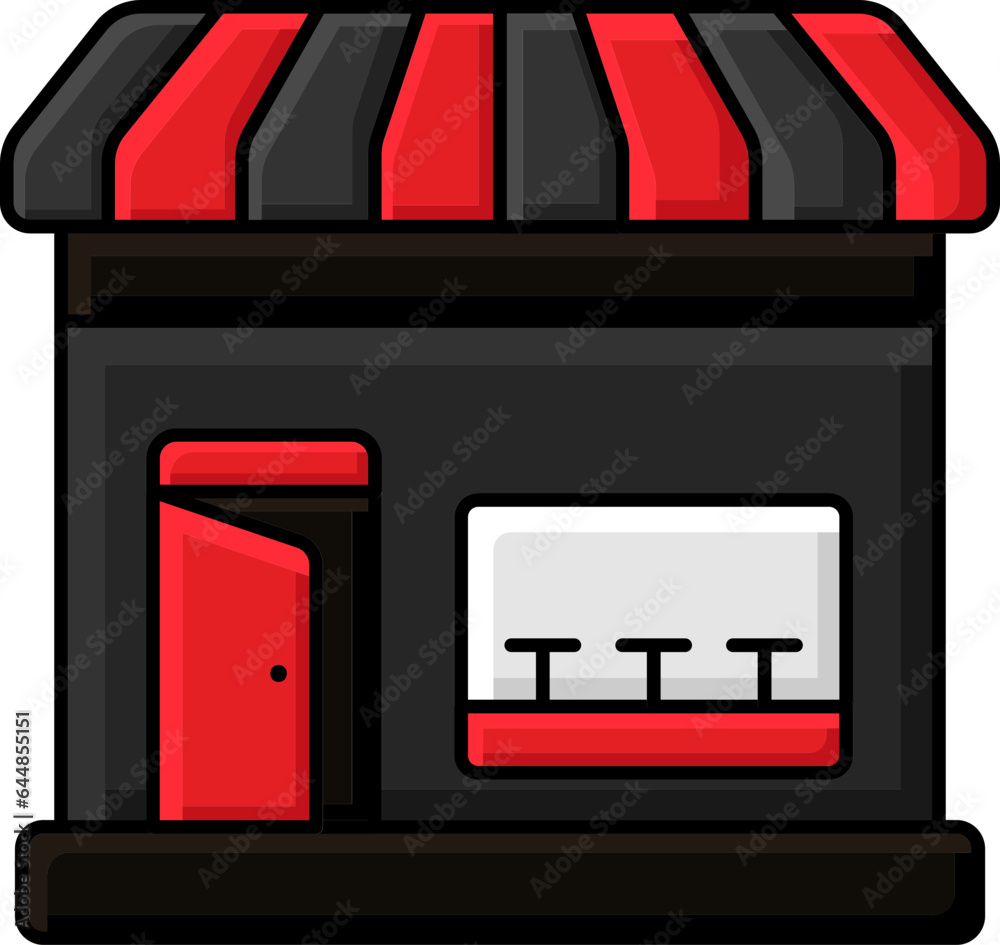 Isolated Red And Black Shop Or Store Building Flat Icon.