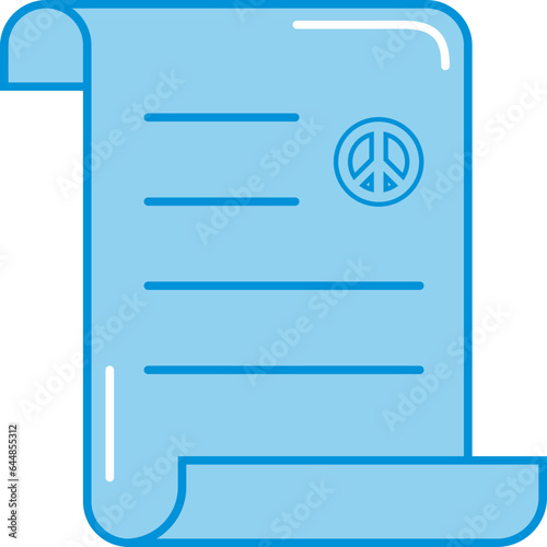 Blue Scroll Peace Paper Icon In Flat Style.