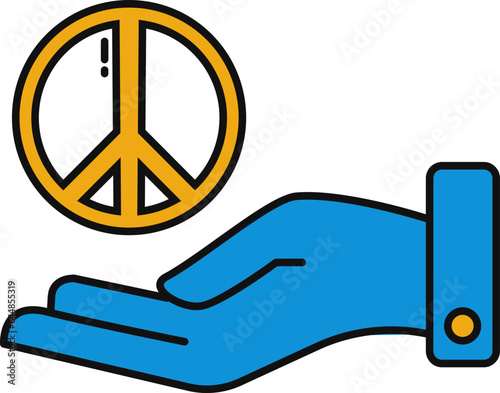 Illustration Of Peace Symbol On Hand Yellow And Blue Icon.