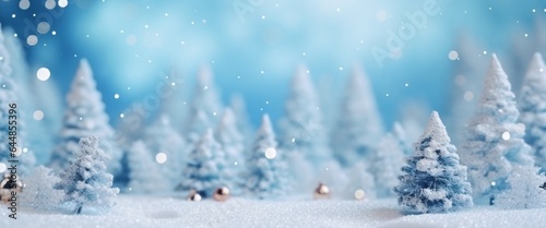 Christmas banner, Christmas background with Xmas tree and sparkle bokeh lights winter landscape snowflakes