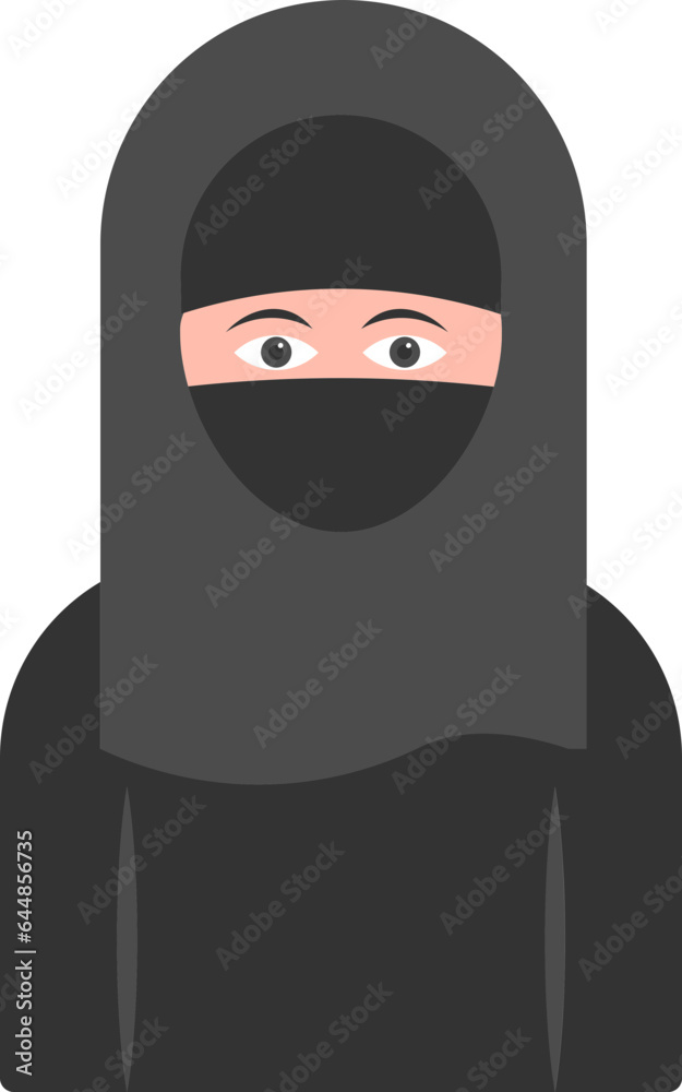 Cartoon Muslim Lady Wearing Traditional Dress Flat Icon.
