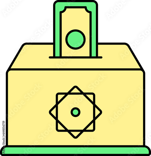 Money Donation Box For Allah Icon In Green And Yellow Color.