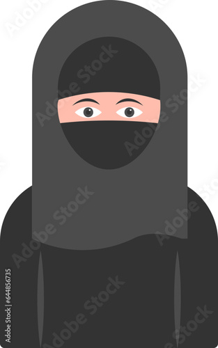 Cartoon Muslim Lady Wearing Traditional Dress Flat Icon.