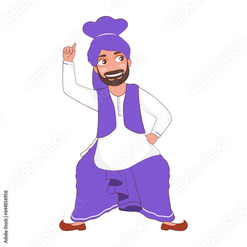Happy Punjabi Woman Doing Bhangra Dance On White Background.