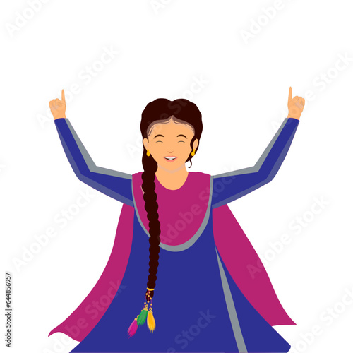 Cheerful Beautiful Punjabi Woman Dancing In Bhangra Pose.