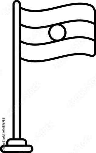 Wavy Indian National Flag Black Stroke Icon.