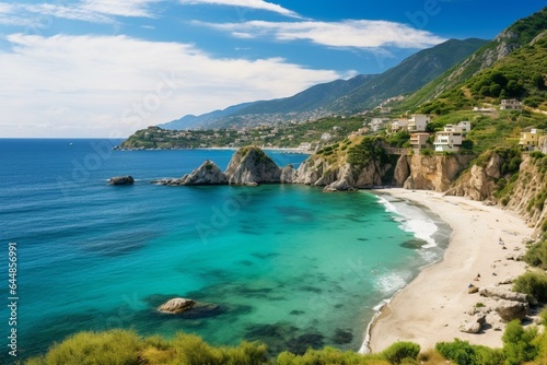 Scenic coastal area with beautiful beach in Capo Vaticano, Calabria. Generative AI © Kean