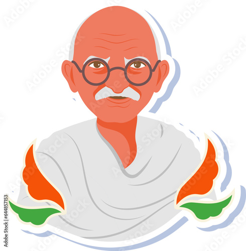 Isolated Mahatma Gandhi Icon Or Sticker In Flat Style.