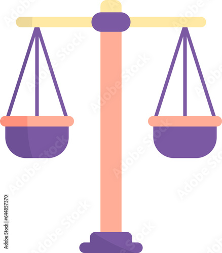 Isolated Balance Scale Flat Icon In Peach And Purple Color.