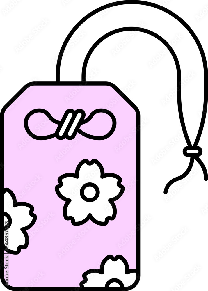 Pink Omamori Icon In Flat Style.