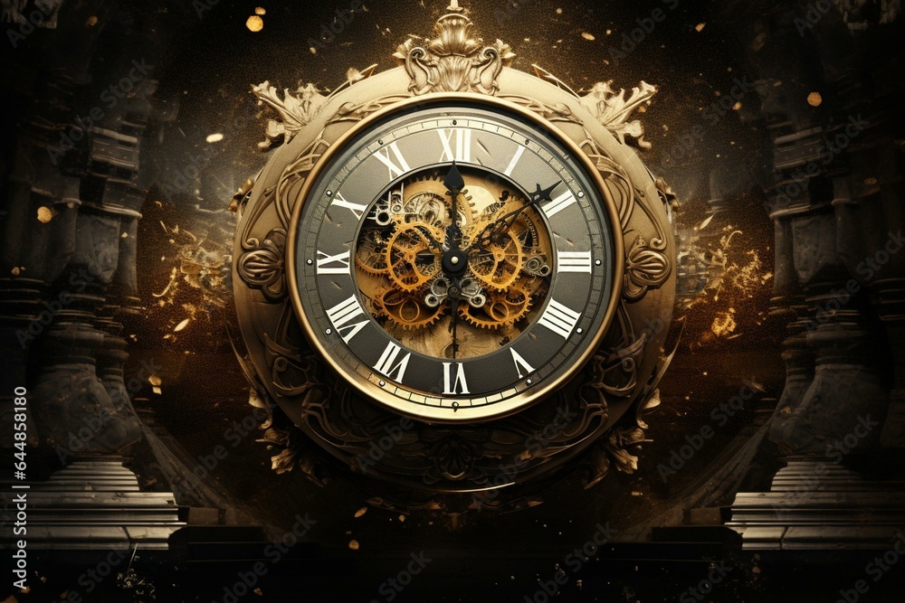 Collage: golden clock. Generative AI