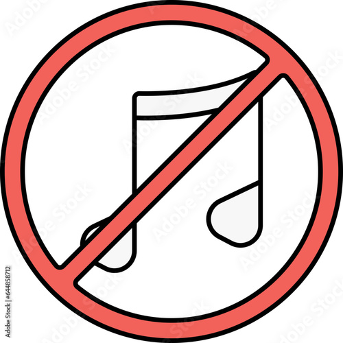 Red And White No Music Circle Icon.