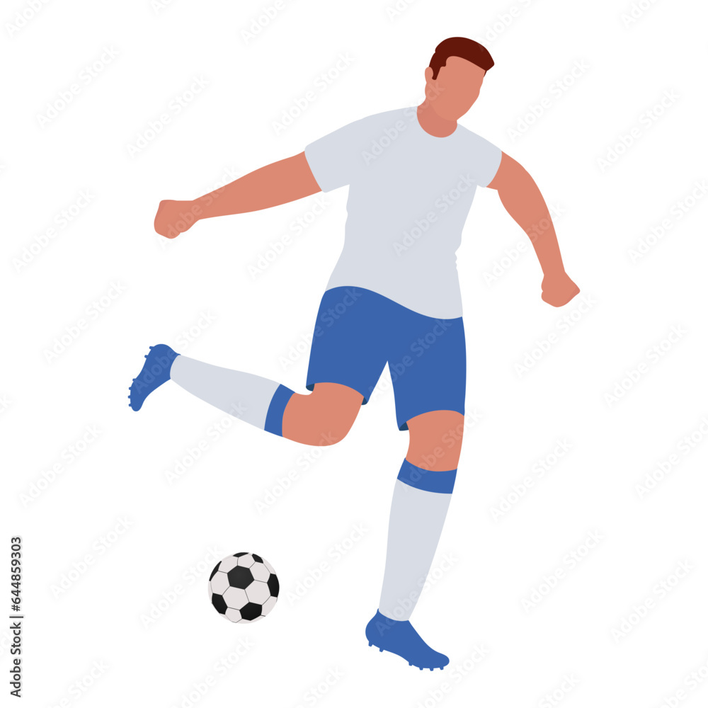 Flat Vector Of Faceless Young Man Kicking Soccer. Flat Vector Of Faceless Young Man Kicking Soccer.