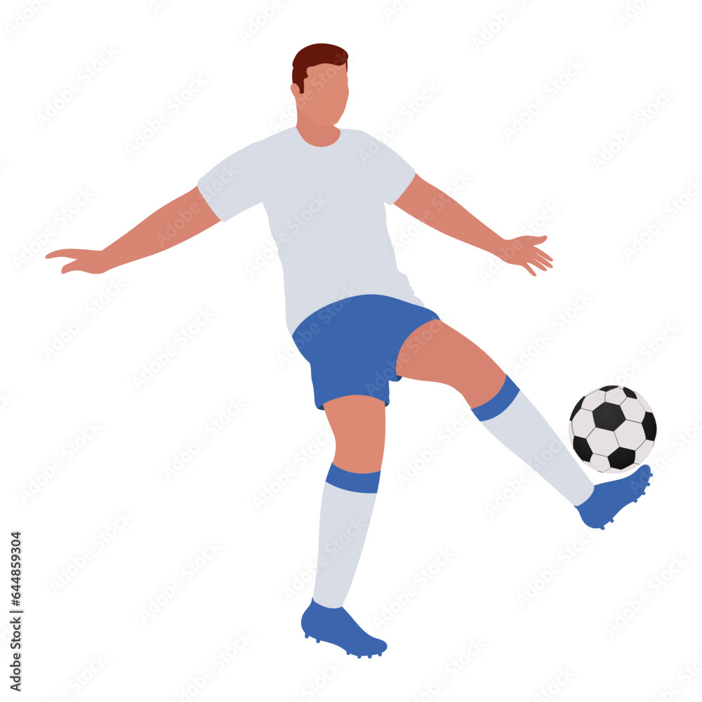 Faceless Football Player Kick Soccer In Flat Style.