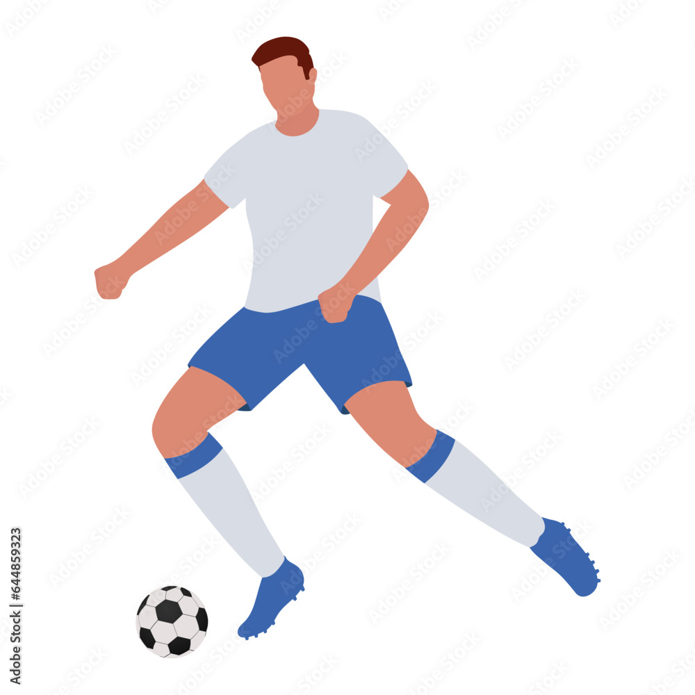 Flat Soccer Ball With Faceless Man In Kicking Pose.