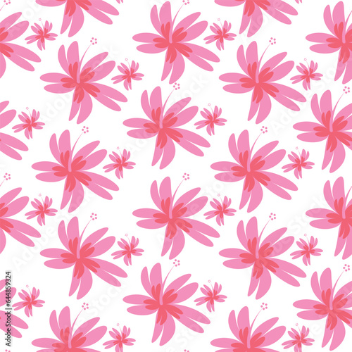 Vector floral seamless pattern of pink flowers on a white background.