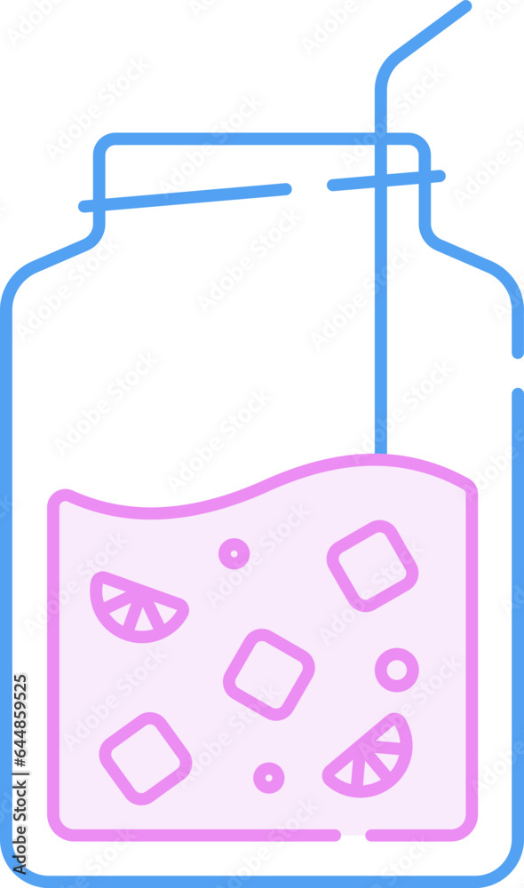Lemonade Drink Mug Blue And Pink Thin Line Art Icon.