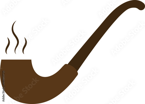 Burning Smoking Pipe Flat Icon In Brown Color.