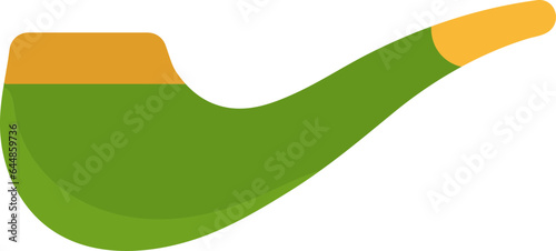 Burning Smoking Pipe Flat Icon In Green And Yellow Color.