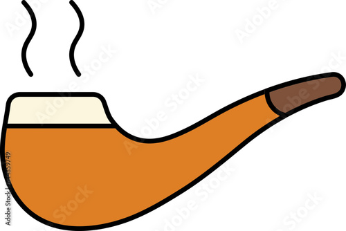 Burning Smoking Pipe Flat Icon In Orange Color.