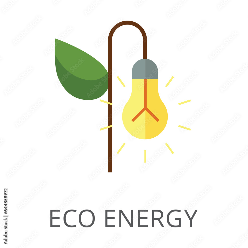 Lightbulb as flower with leaf flat vector icon. Cartoon drawing or illustration of symbol for eco-friendly lifestyle on white background. Electricity, ecology, nature concept