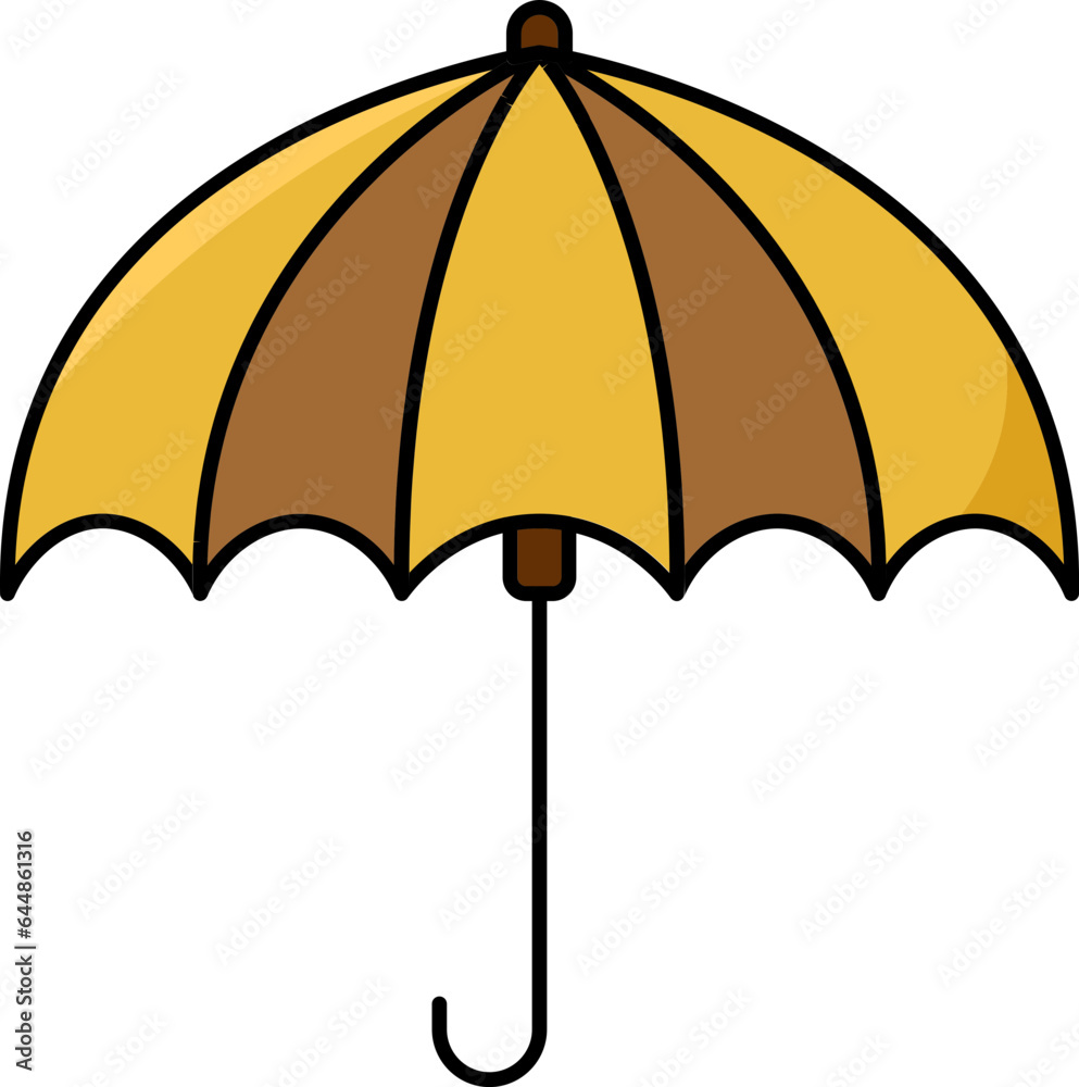 Isolated Umbrella Icon In Brown And Yellow Color.
