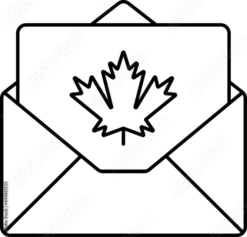Isolated Maple Leaf Symbol On Envelope Or Email Card Icon In Thin Line.
