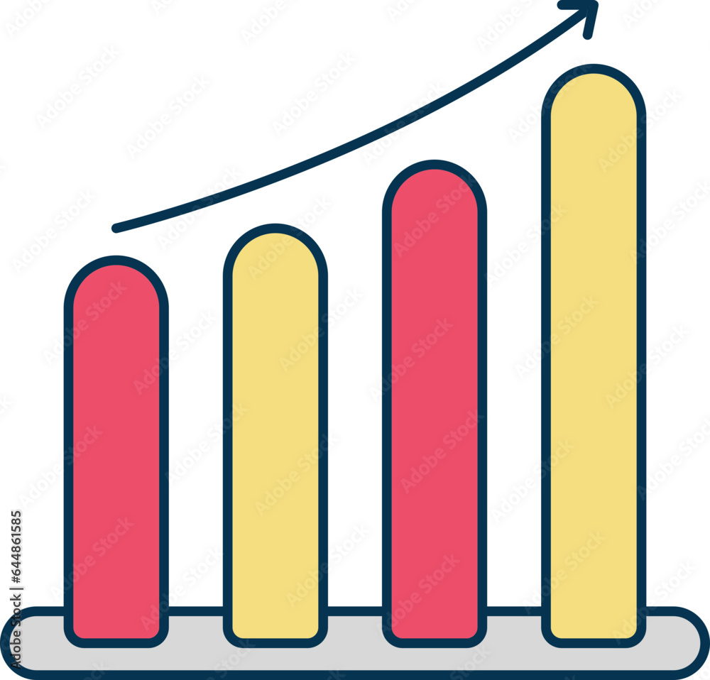 Red And Yellow Growing Bar Graph Flat Icon. Red And Yellow Growing Bar Graph Flat Icon.