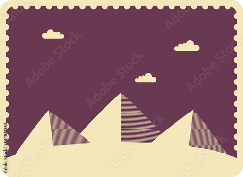 Giza Pyramid Stamp Or Ticket Design In Magenta And Beige Color.